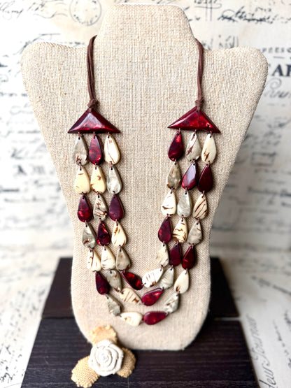 Marron Beige Gray Tagua Nut Necklace – Handmade Lightweight Statement Jewelry