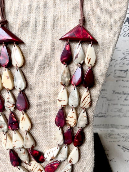 Marron Beige Gray Tagua Nut Necklace – Handmade Lightweight Statement Jewelry