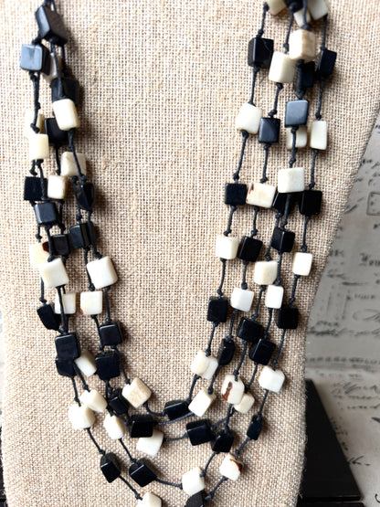 Black & Ivory Tagua Cube Necklace – Adjustable Layered Statement Jewelry