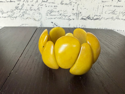 Yellow Tagua Nut Statement Bracelet – Handmade Chunky Eco Friendly Stretch Cuff Jewelry