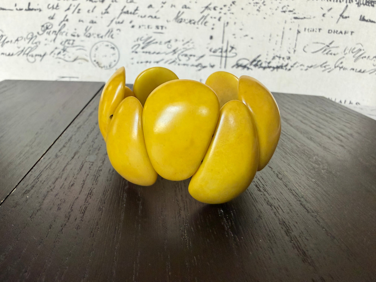 Yellow Tagua Nut Statement Bracelet – Handmade Chunky Eco Friendly Stretch Cuff Jewelry