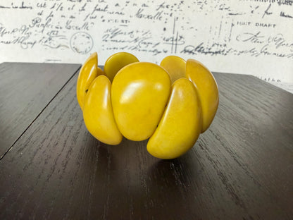 Yellow Tagua Nut Statement Bracelet – Handmade Chunky Eco Friendly Stretch Cuff Jewelry