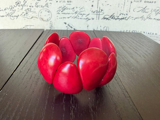 Red Tagua Nut Chunky Bracelet Eco Friendly Adjustable Stretch Bracelet