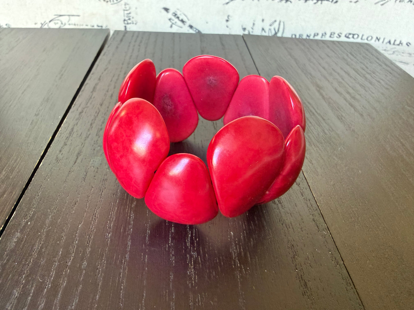 Red Tagua Nut Chunky Bracelet Eco Friendly Adjustable Stretch Bracelet