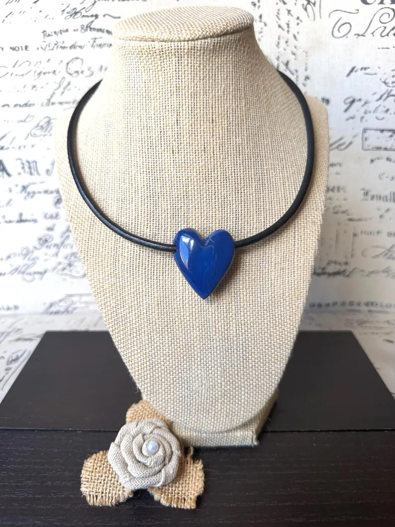 Blue Heart Tagua Necklace – Magnetic Clasp, 18” Handmade Eco Jewelry
