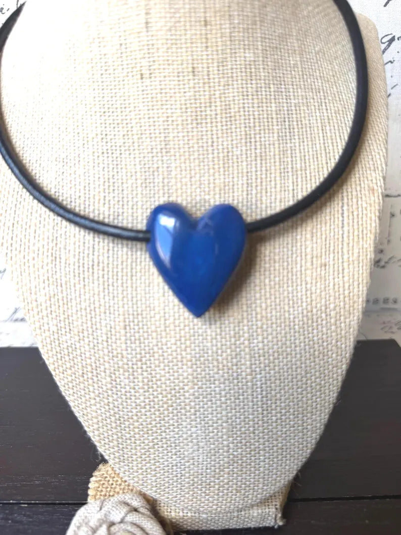 Blue Heart Tagua Necklace – Magnetic Clasp, 18” Handmade Eco Jewelry