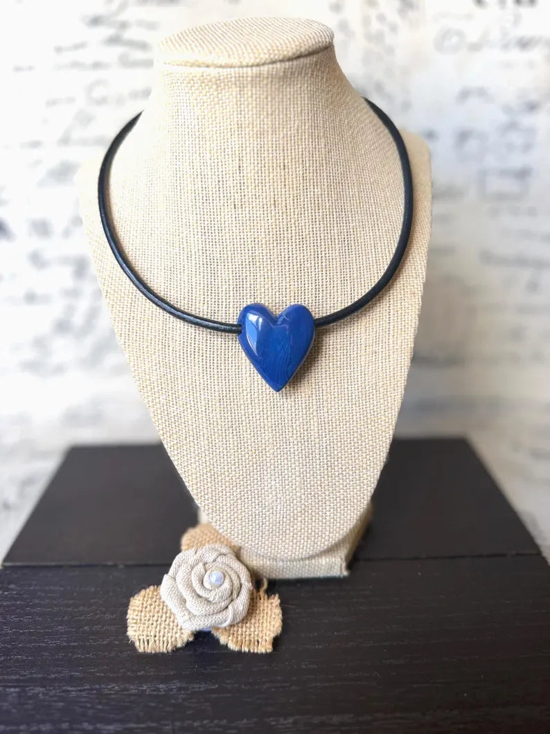 Blue Heart Tagua Necklace – Magnetic Clasp, 18” Handmade Eco Jewelry