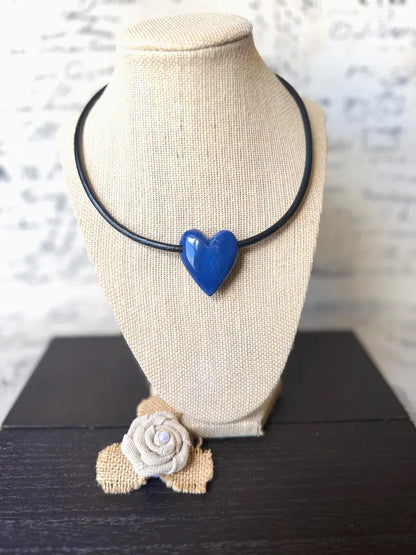 Blue Heart Tagua Necklace – Magnetic Clasp, 18” Handmade Eco Jewelry