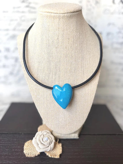 Turquoise Heart Tagua Nut Pendant Necklace with Magnetic Clasp – Handmade Eco Friendly Jewelry