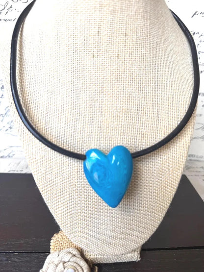 Turquoise Heart Tagua Nut Pendant Necklace with Magnetic Clasp – Handmade Eco Friendly Jewelry