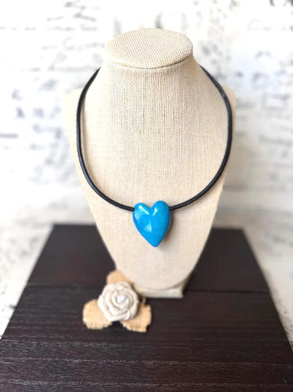 Turquoise Heart Tagua Nut Pendant Necklace with Magnetic Clasp – Handmade Eco Friendly Jewelry