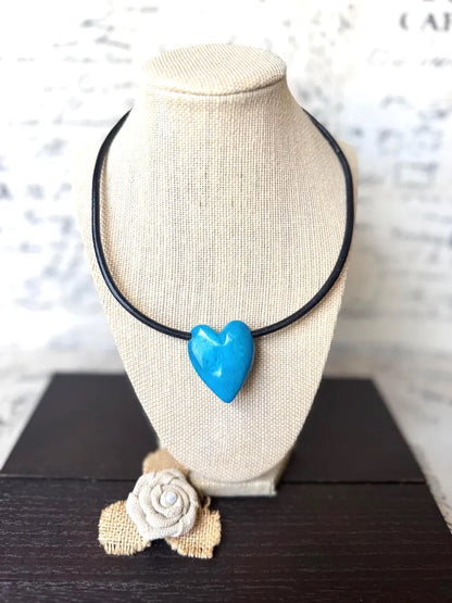 Turquoise Heart Tagua Nut Pendant Necklace with Magnetic Clasp – Handmade Eco Friendly Jewelry