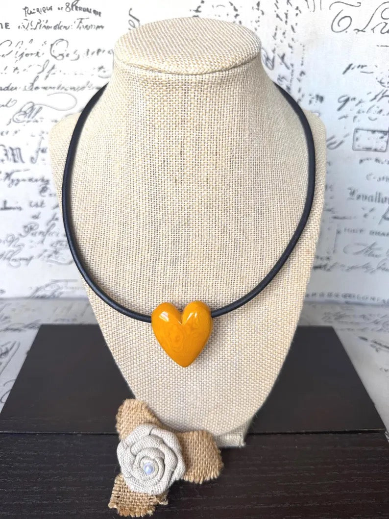 Yellow Heart Tagua Nut Pendant Necklace with Magnetic Clasp – Handmade Eco Friendly Jewelry