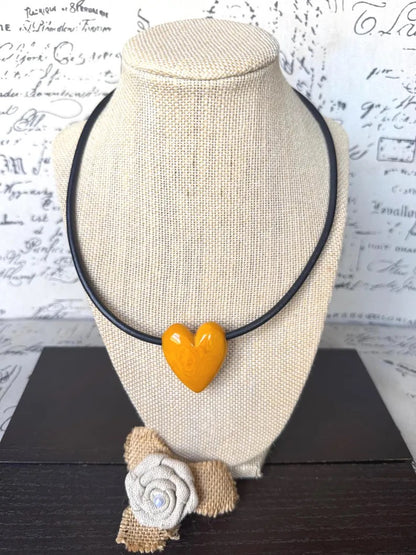 Yellow Heart Tagua Nut Pendant Necklace with Magnetic Clasp – Handmade Eco Friendly Jewelry