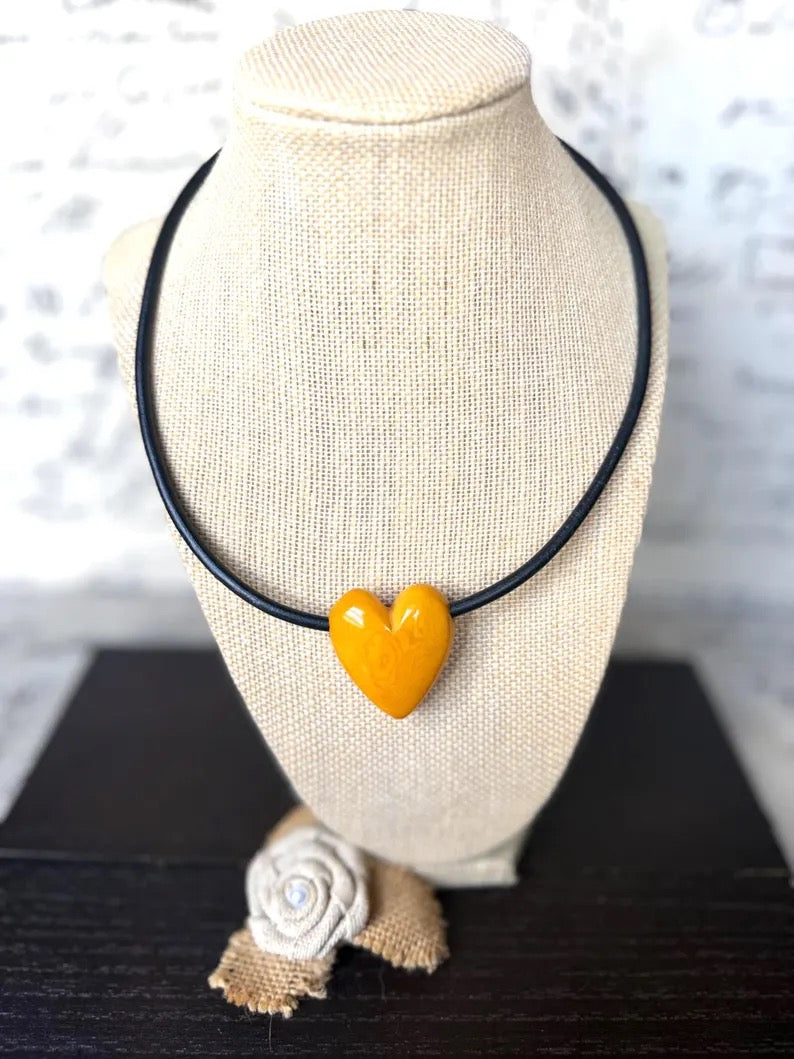Yellow Heart Tagua Nut Pendant Necklace with Magnetic Clasp – Handmade Eco Friendly Jewelry
