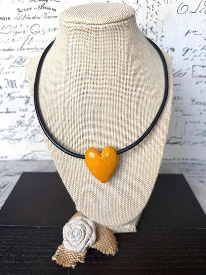 Yellow Heart Tagua Nut Pendant Necklace with Magnetic Clasp – Handmade Eco Friendly Jewelry
