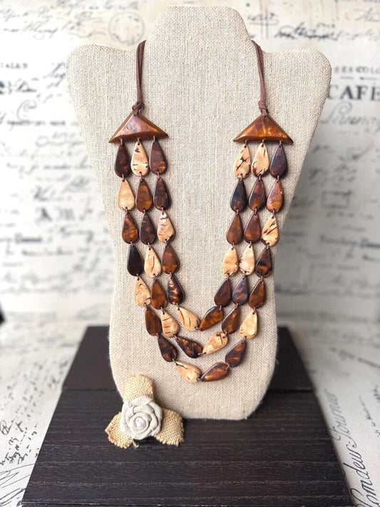 Brown Adjustable Tagua Statement Necklace – Chunky Eco Friendly Jewelry