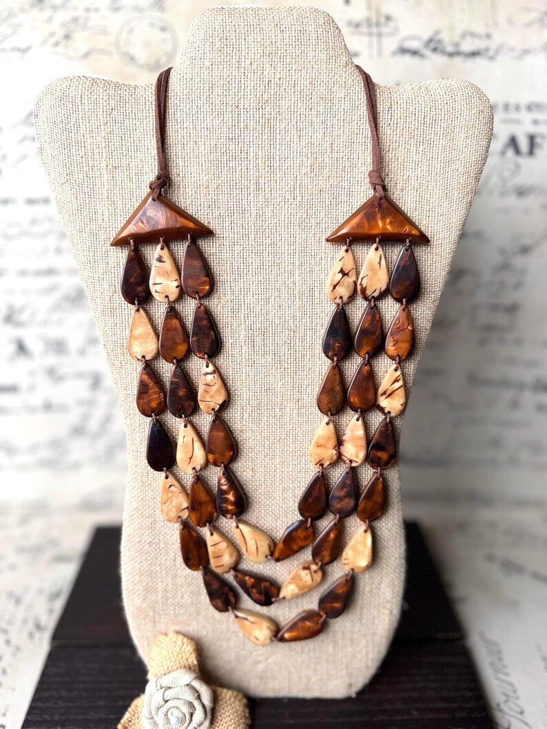 Brown Adjustable Tagua Statement Necklace – Chunky Eco Friendly Jewelry