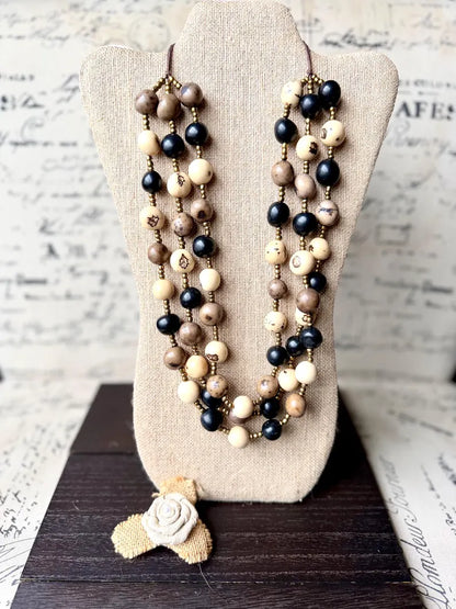 Black Beige Gray Multi Layer Tagua Necklace – Eco Friendly Statement Jewelry