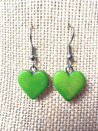 Green Heart Tagua Earrings – Handmade in Ecuador