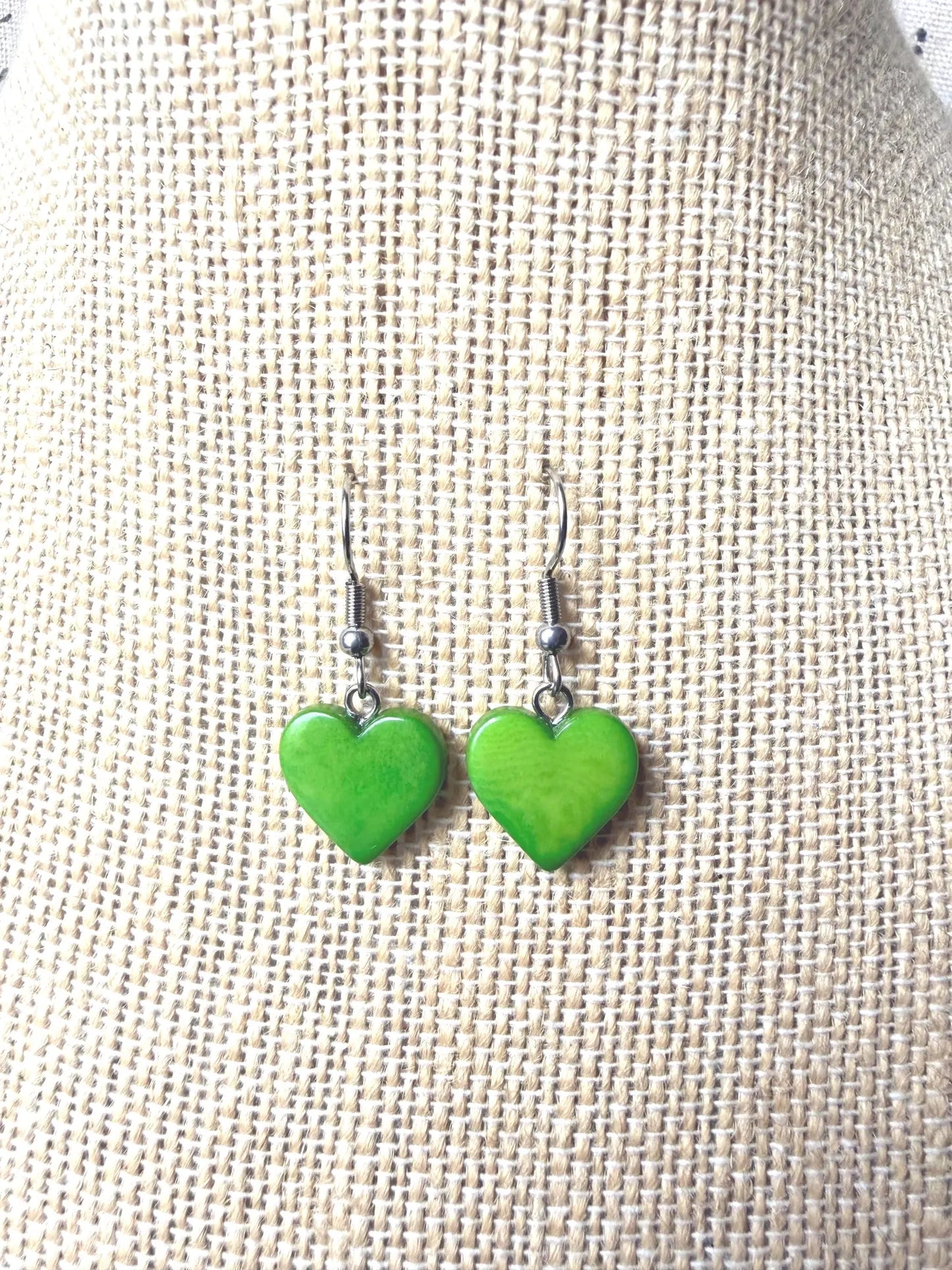 Green Heart Tagua Earrings – Handmade in Ecuador