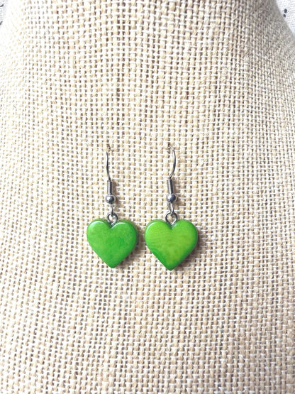 Green Heart Tagua Earrings – Handmade in Ecuador