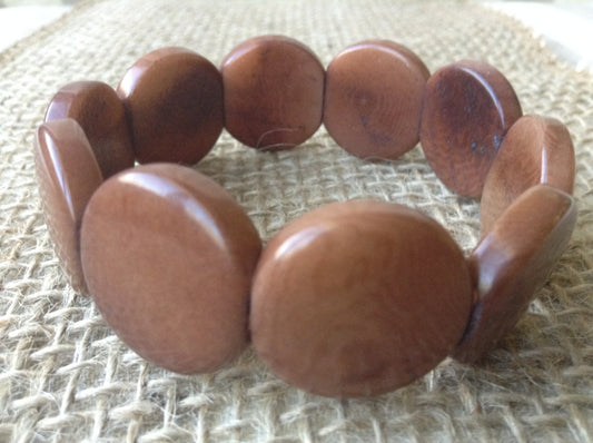 Tagua bracelet Brown beaded bracelet Artsy gifts Fall fashion 2025s Disk bead bracelet Stretch bead bracelet Wearable art Fall fashion