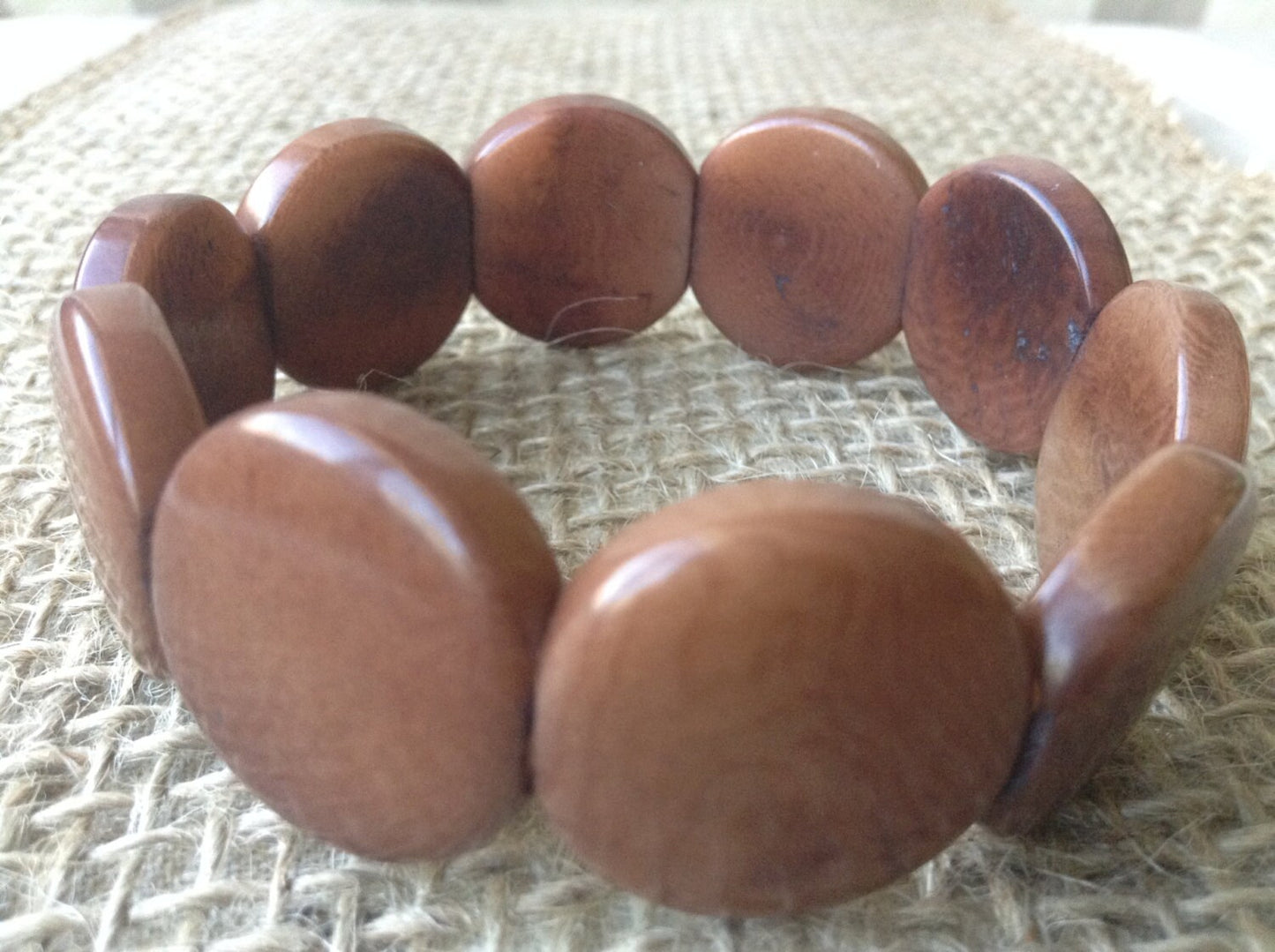 Tagua bracelet Brown beaded bracelet Artsy gifts Fall fashion 2025s Disk bead bracelet Stretch bead bracelet Wearable art Fall fashion