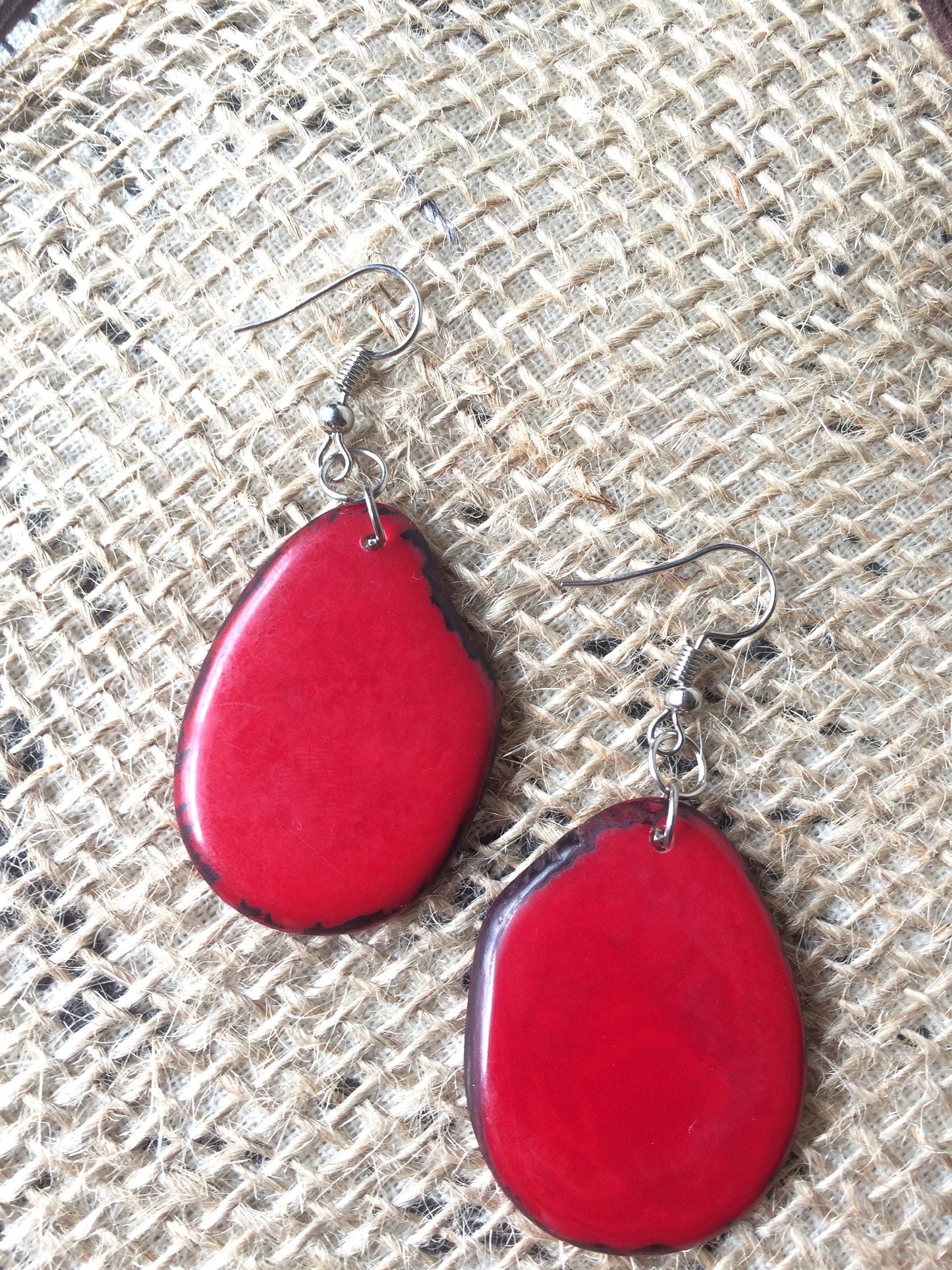 Red statement necklace set Tagua nut jewelry Fall fashion Big bold necklaces Artsy gift Double layer necklace Chunky necklace Wearable art