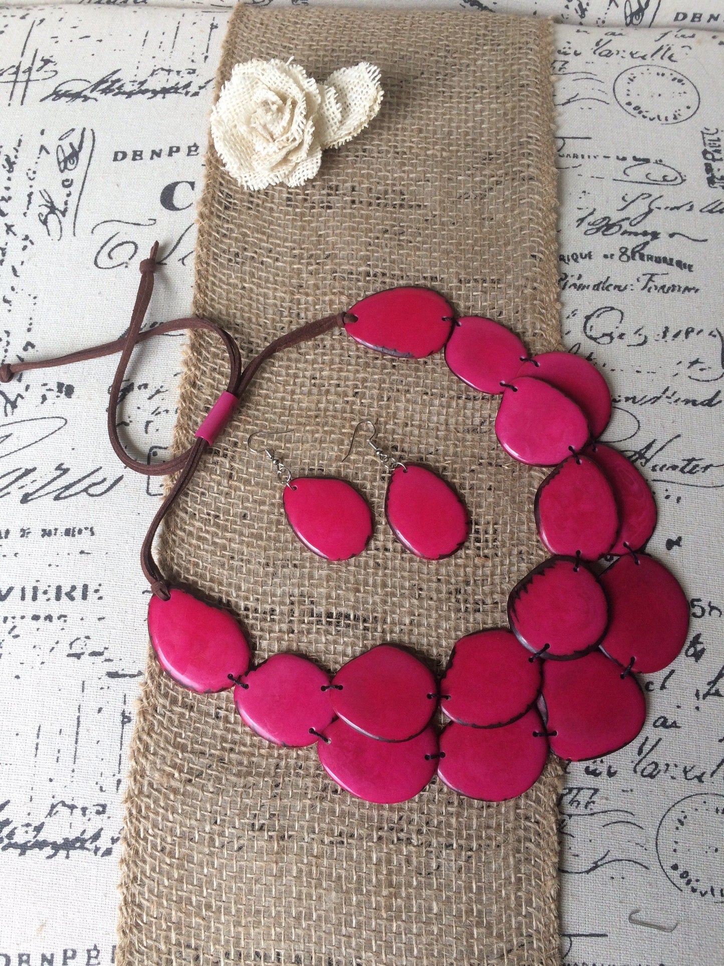 Tagua jewelry Pink statement necklace Adjustable cord Big bold necklaces Wearable art Fall fashion trends Mothers day gift Multi layer bib