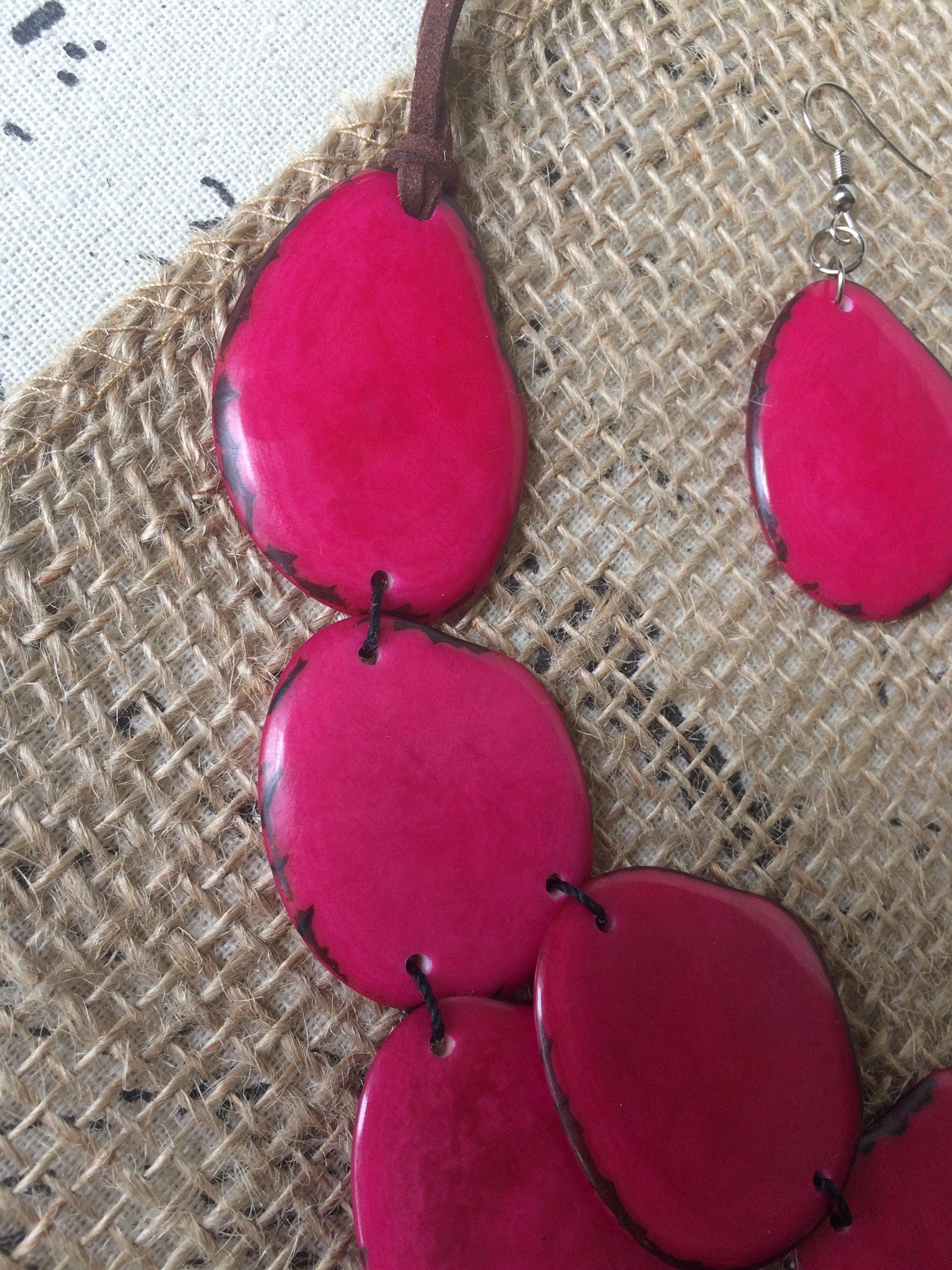 Tagua jewelry Pink statement necklace Adjustable cord Big bold necklaces Wearable art Fall fashion trends Mothers day gift Multi layer bib