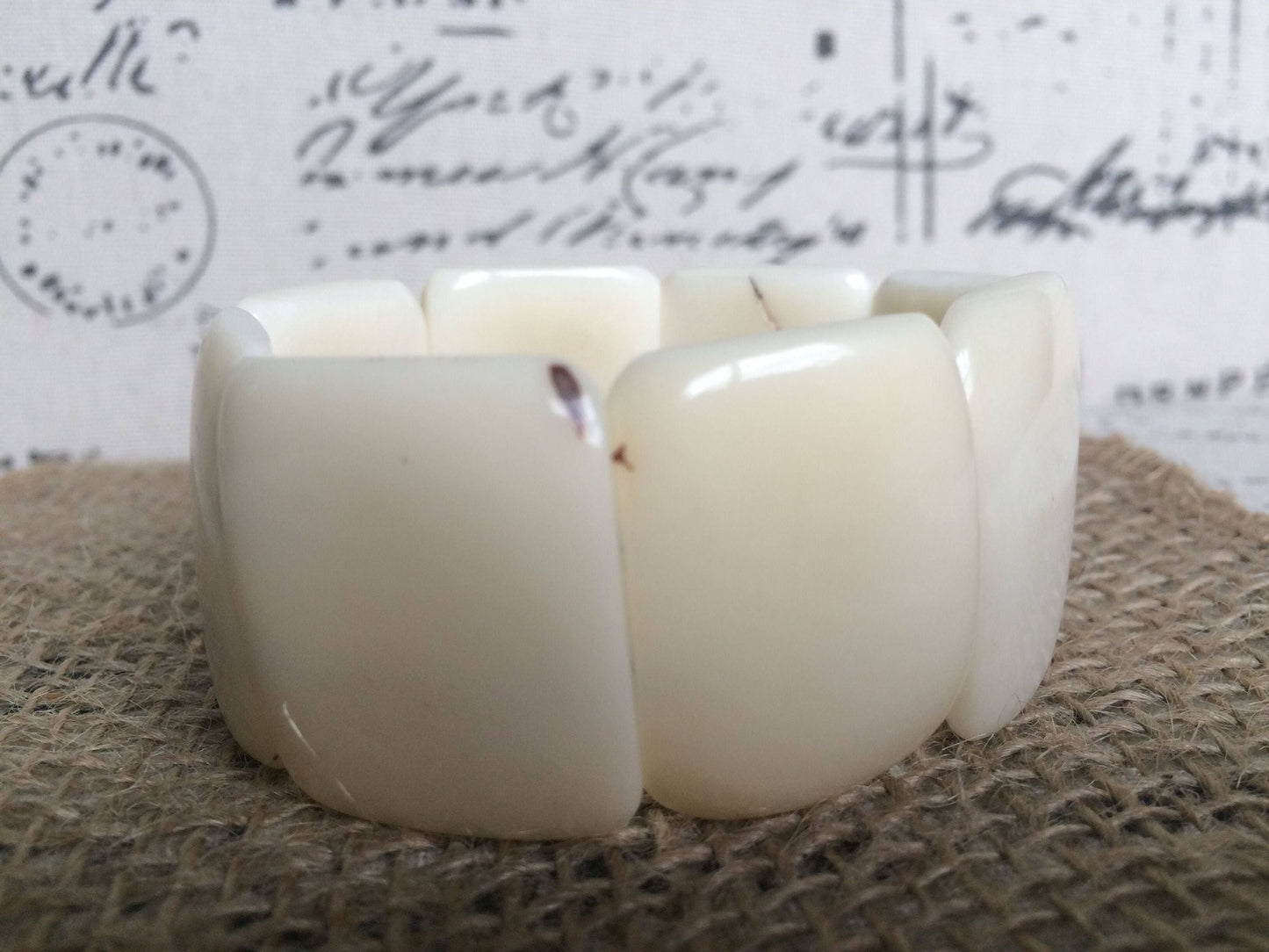 White statement bracelet Tagua bracelet Big bead bracelet 14 year anniversary gift for wife Fall fashion Elastic stretch bracelet Artsy gift