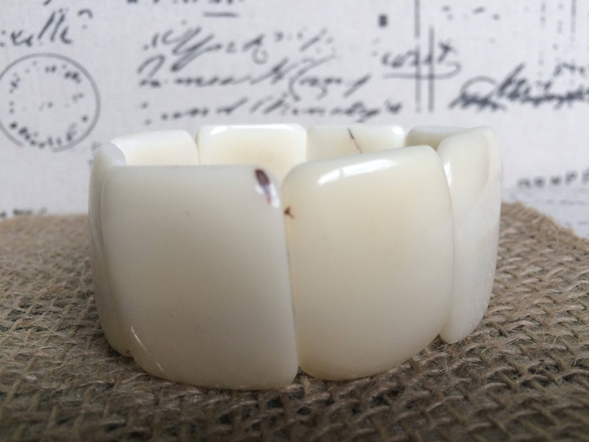 White statement bracelet Tagua bracelet Big bead bracelet 14 year anniversary gift for wife Fall fashion Elastic stretch bracelet Artsy gift