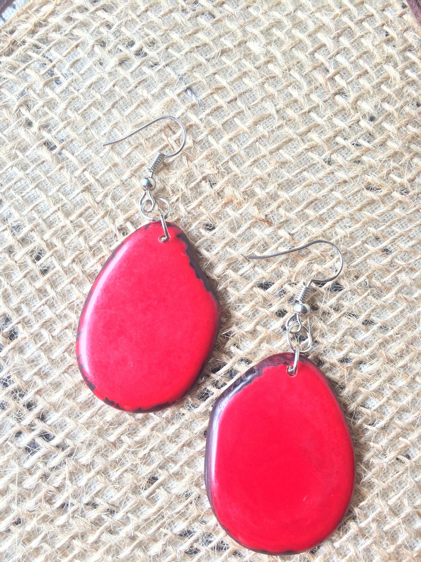 Red statement necklace set Tagua nut jewelry Fall fashion Big bold necklaces Artsy gift Double layer necklace Chunky necklace Wearable art