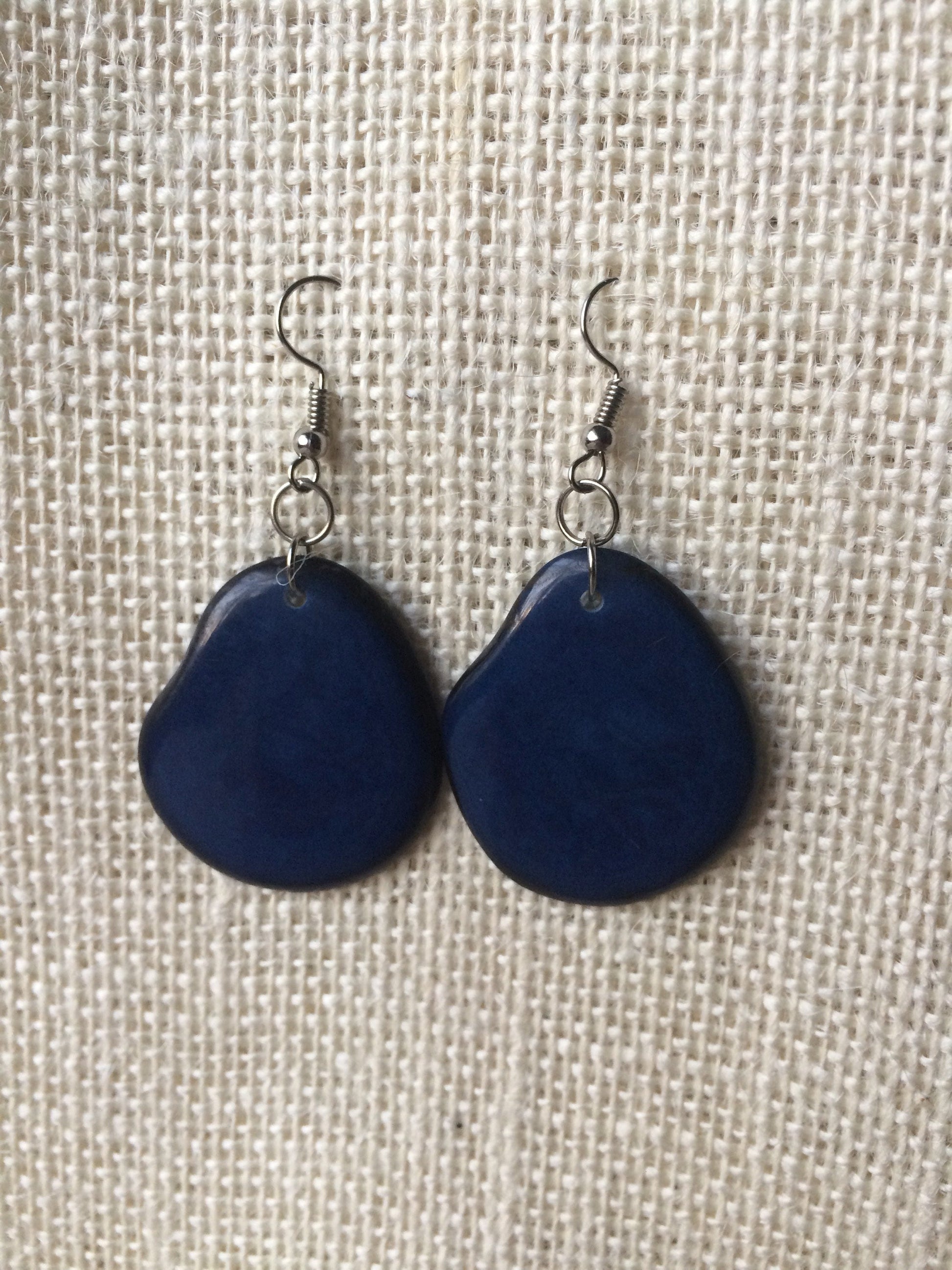 Tagua earrings Big blue earrings Hypoallergenic and lightweight Huge bead statement drops Handmade in Ecuador Oversized beads Art to wear