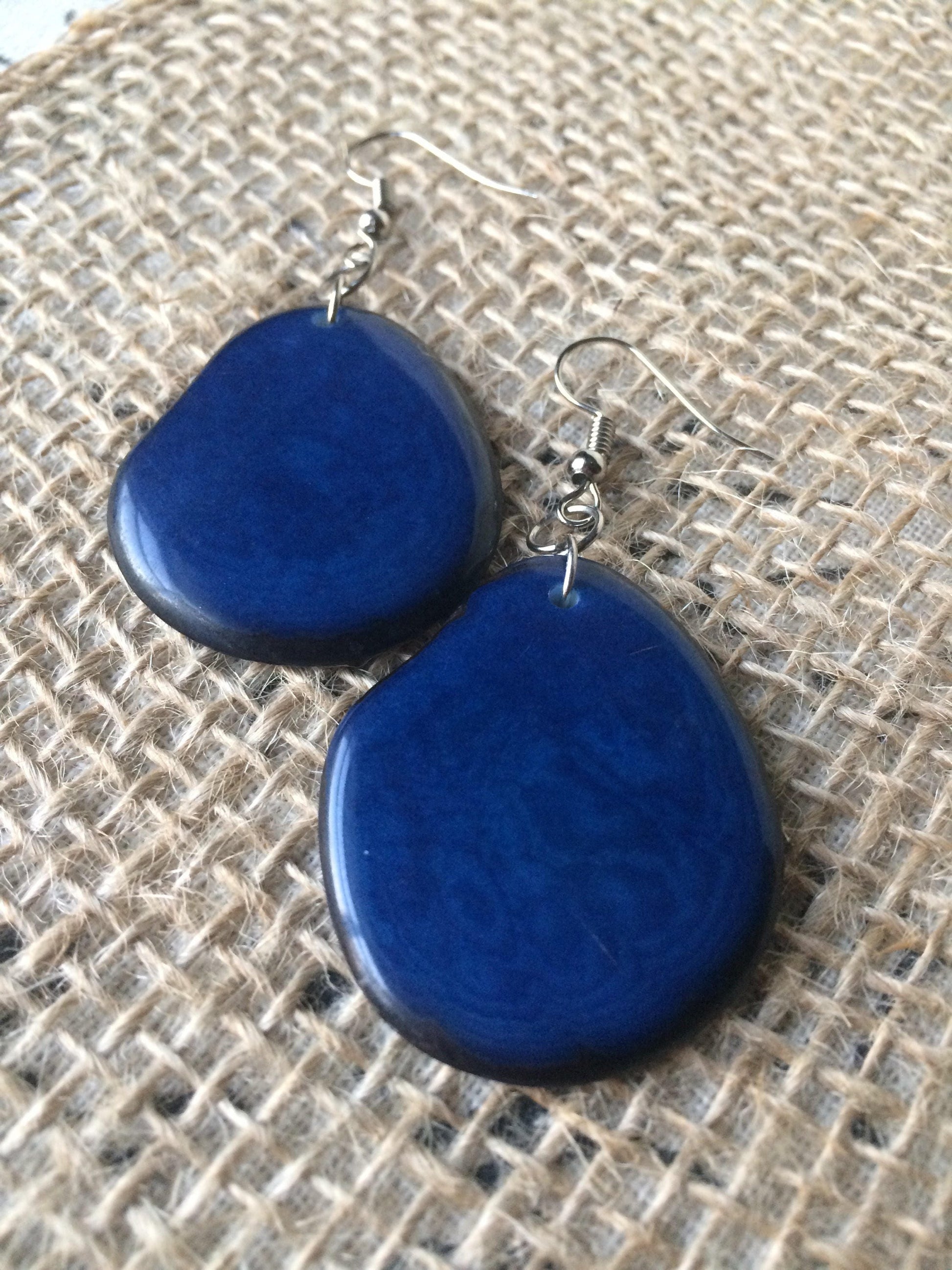 Tagua earrings Big blue earrings Hypoallergenic and lightweight Huge bead statement drops Handmade in Ecuador Oversized beads Art to wear