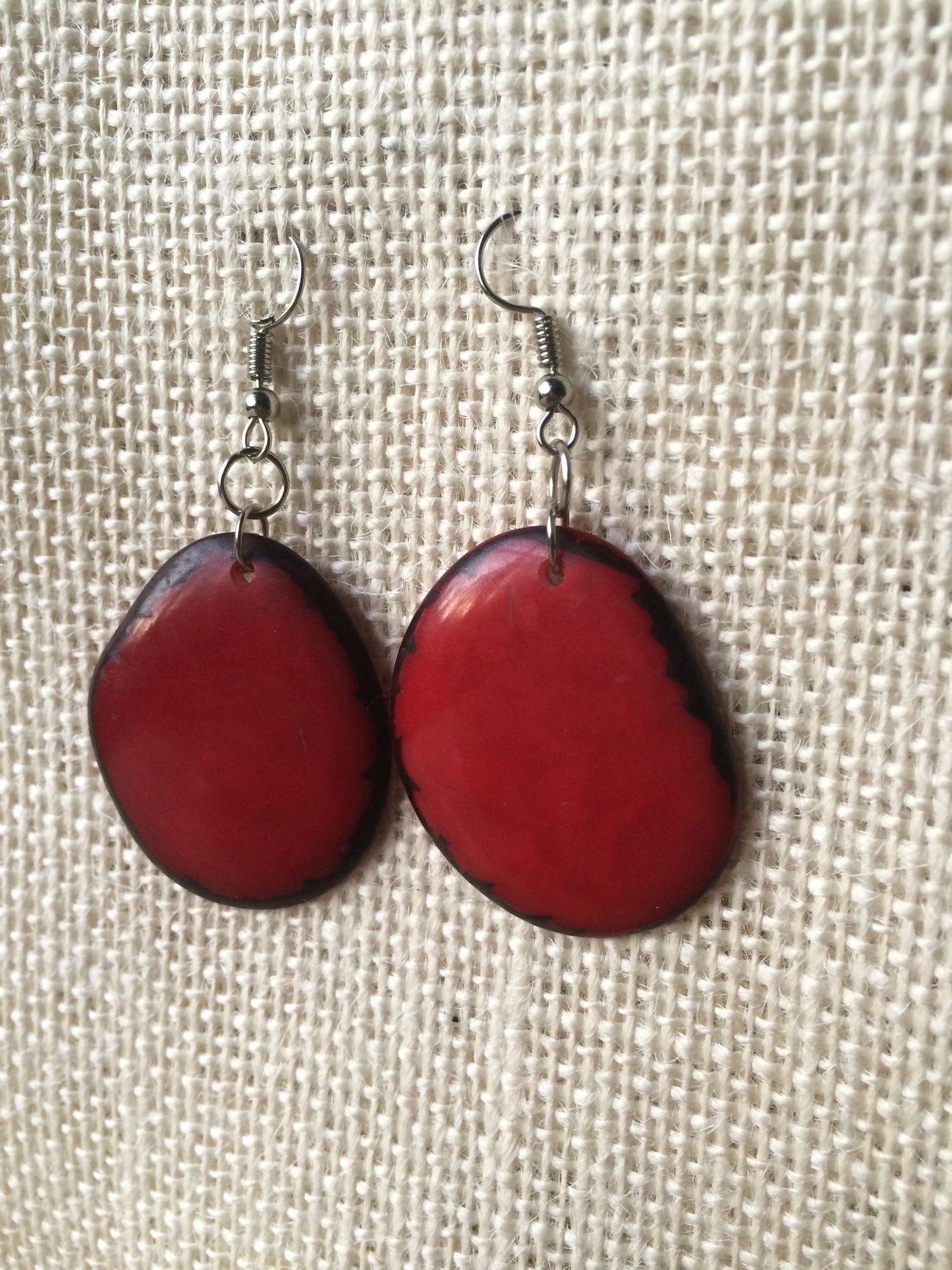 Big red earrings Tagua jewelry Dangle earrings boho Fall fashion trends Handmade earrings for woman Edgy earrings dangle Statement earring