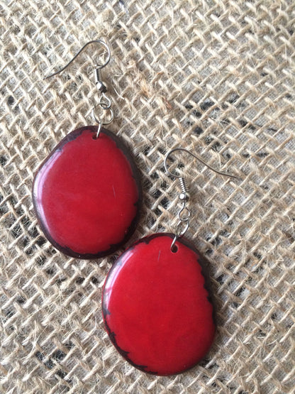 Big red earrings Tagua jewelry Dangle earrings boho Fall fashion trends Handmade earrings for woman Edgy earrings dangle Statement earring