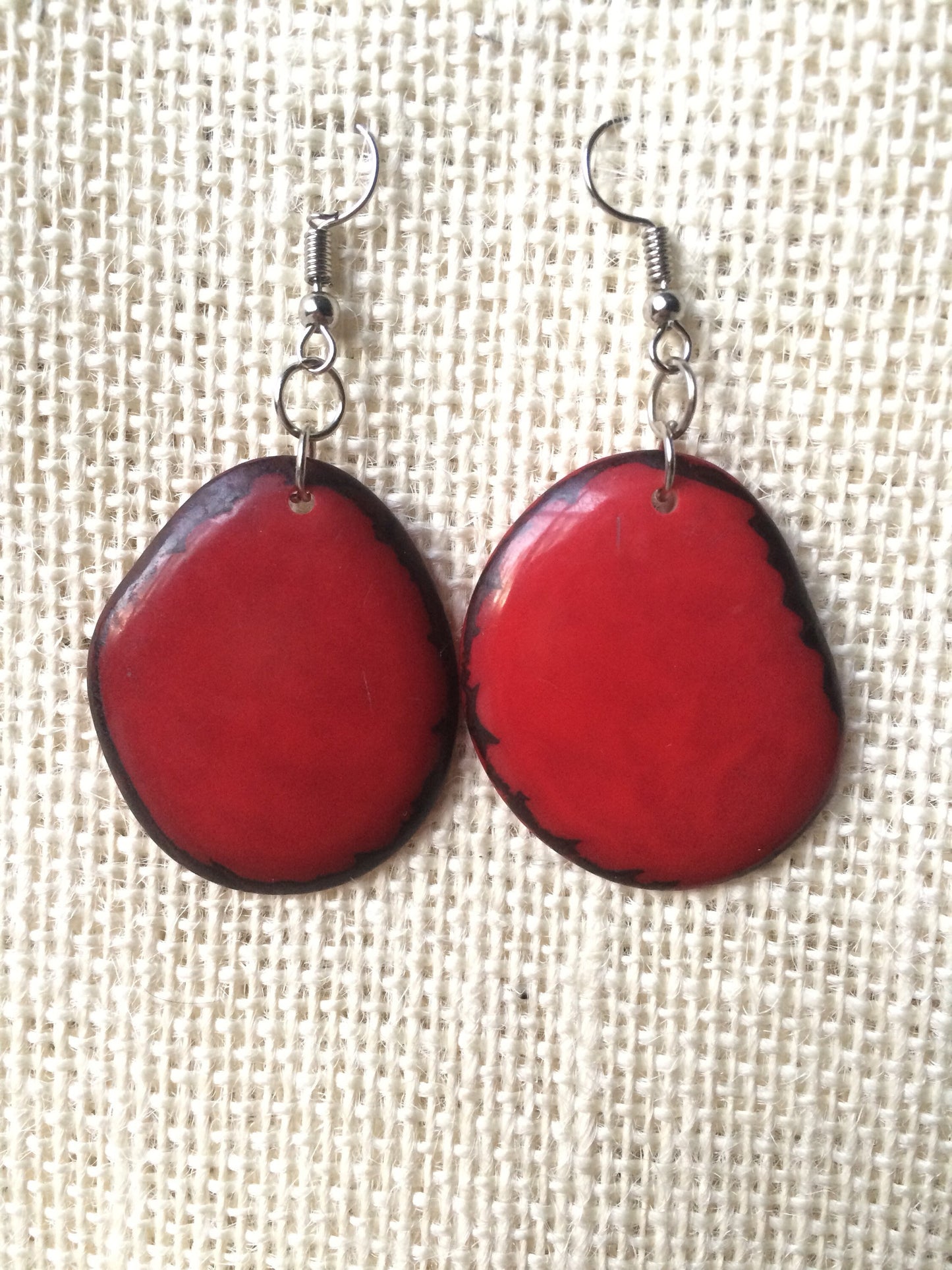 Big red earrings Tagua jewelry Dangle earrings boho Fall fashion trends Handmade earrings for woman Edgy earrings dangle Statement earring
