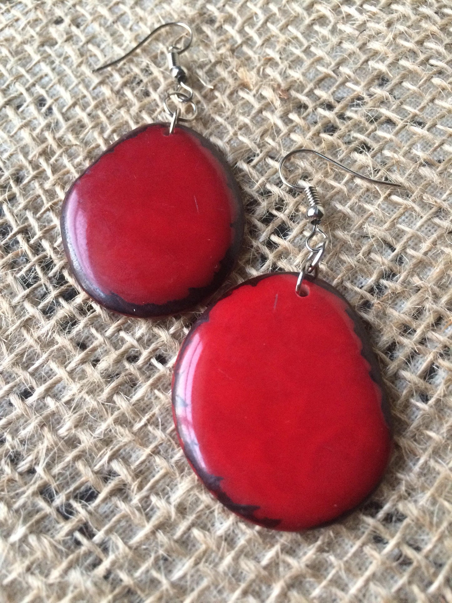 Big red earrings Tagua jewelry Dangle earrings boho Fall fashion trends Handmade earrings for woman Edgy earrings dangle Statement earring