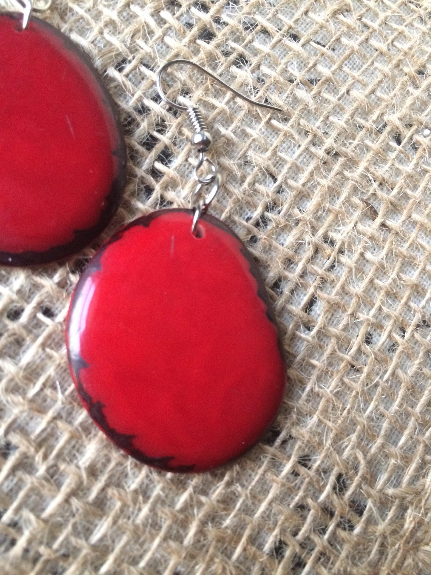 Big red earrings Tagua jewelry Dangle earrings boho Fall fashion trends Handmade earrings for woman Edgy earrings dangle Statement earring