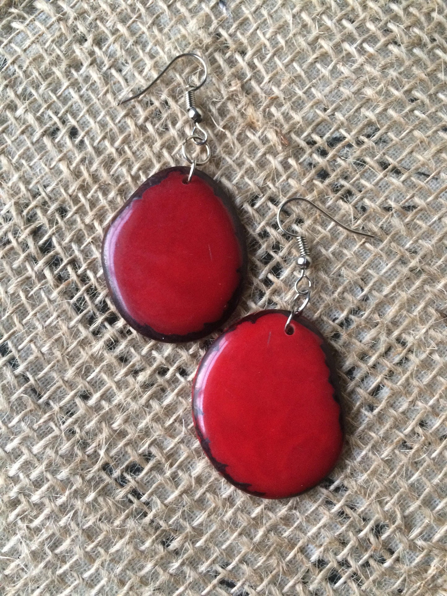 Big red earrings Tagua jewelry Dangle earrings boho Fall fashion trends Handmade earrings for woman Edgy earrings dangle Statement earring