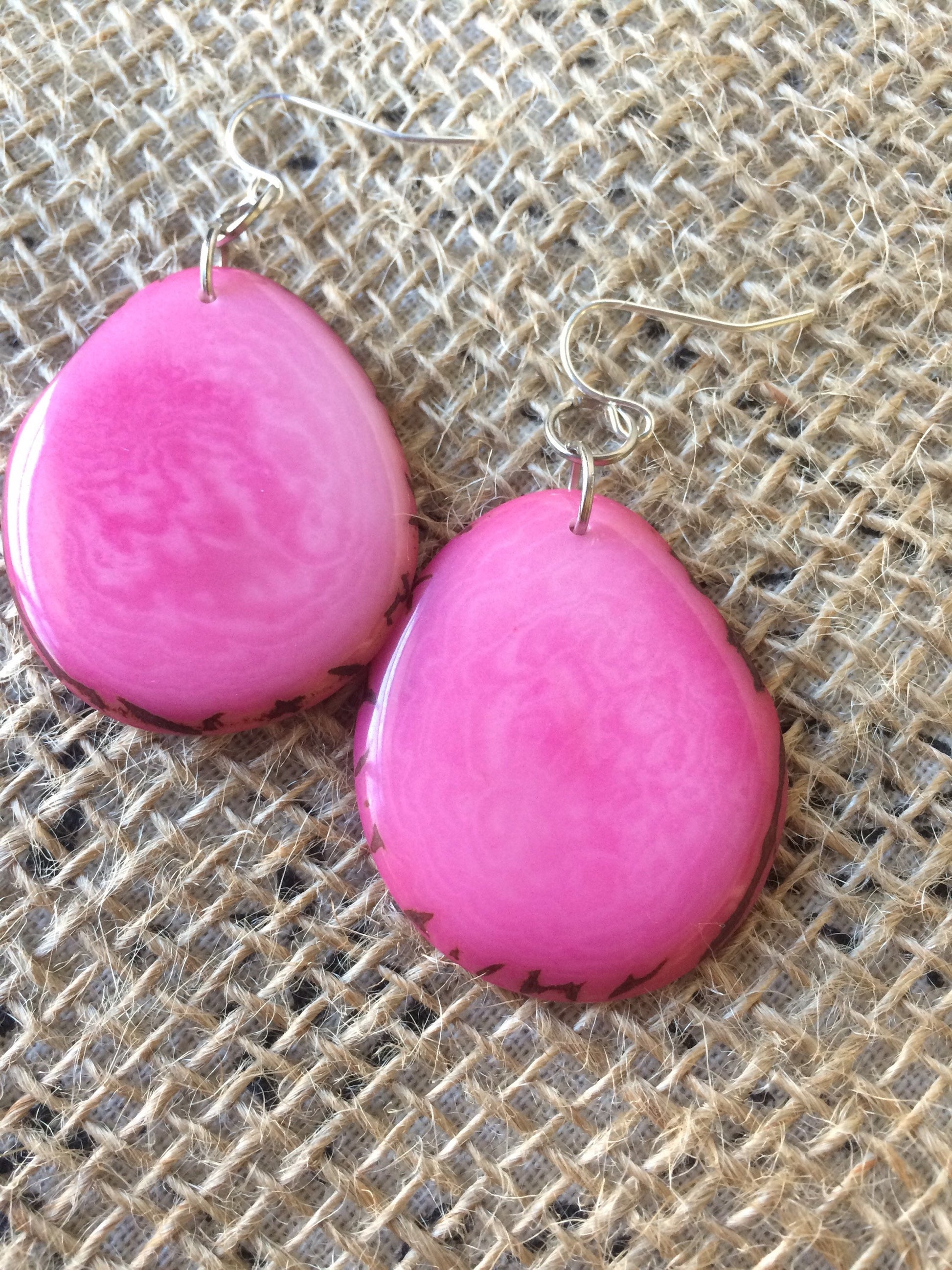 Tagua earrings Big pink earrings Handmade in Ecuador Custom jewelry Statement jewelry Fall fashion Art to wear Hypoallergenic dangles