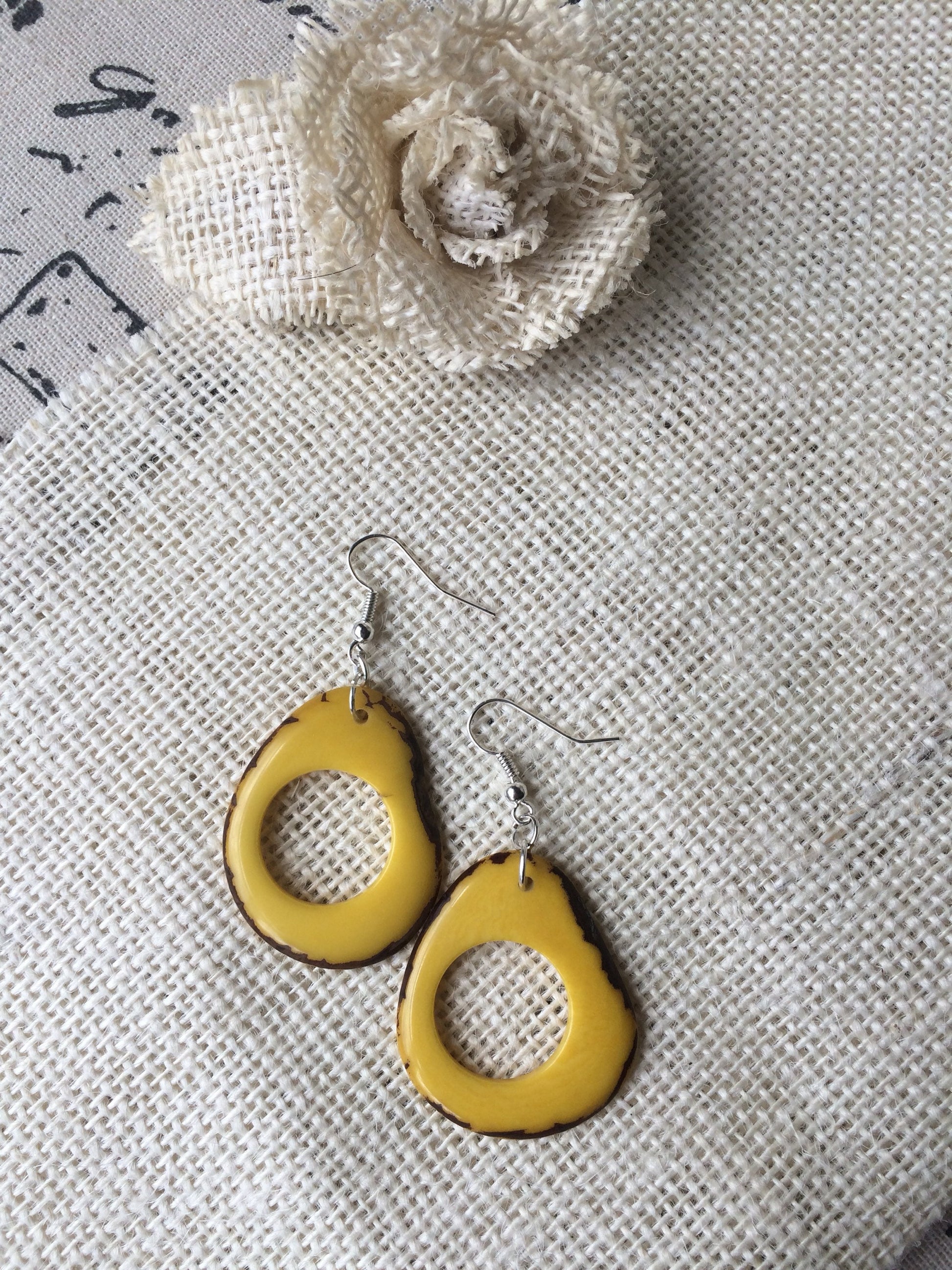 Yellow Tagua Nut Earrings: Lightweight Dangle Statement Jewelry, Fall fashion