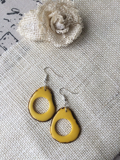 Yellow Tagua Nut Earrings: Lightweight Dangle Statement Jewelry, Fall fashion