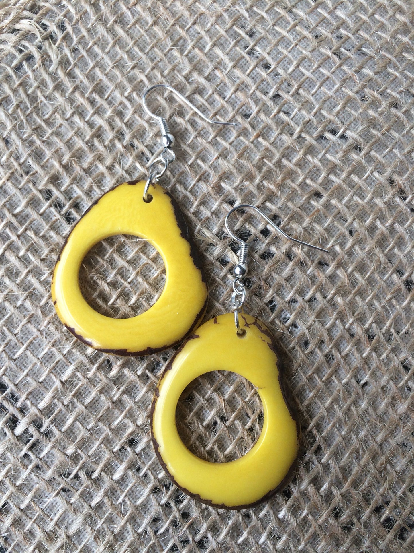 Yellow Tagua Nut Earrings: Lightweight Dangle Statement Jewelry, Fall fashion