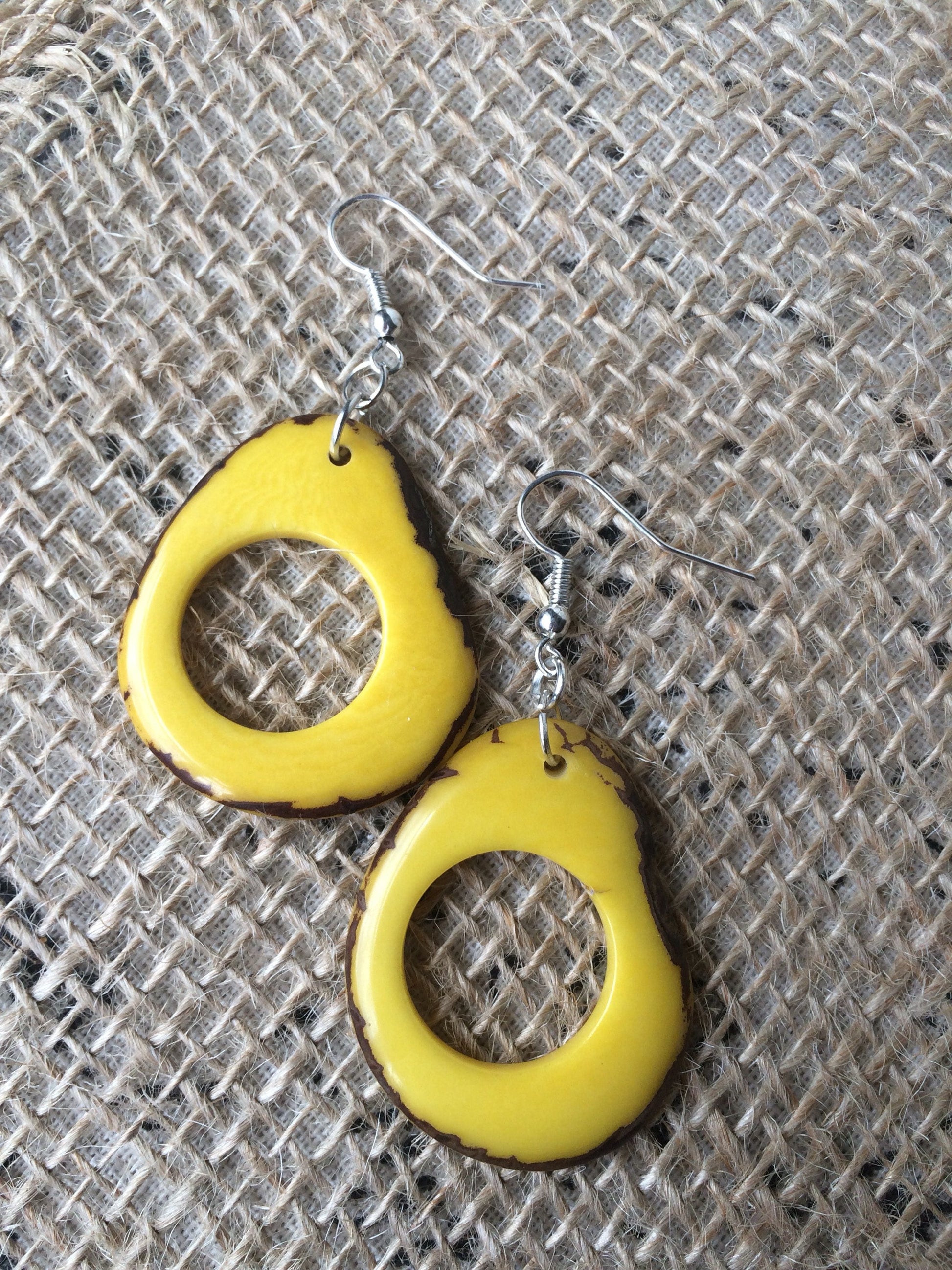 Yellow Tagua Nut Earrings: Lightweight Dangle Statement Jewelry, Fall fashion