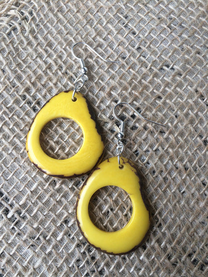 Yellow Tagua Nut Earrings: Lightweight Dangle Statement Jewelry, Fall fashion