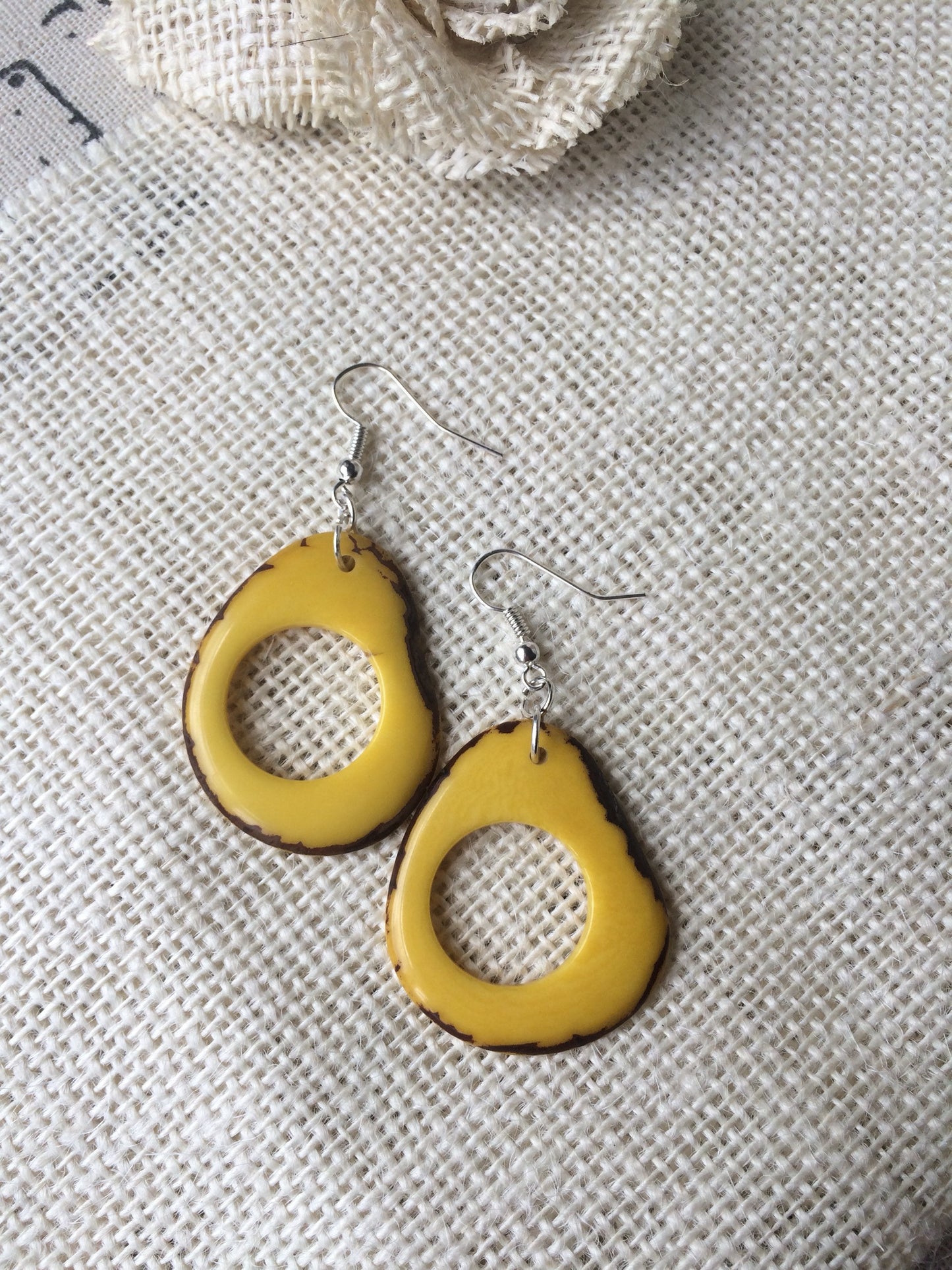 Yellow Tagua Nut Earrings: Lightweight Dangle Statement Jewelry, Fall fashion