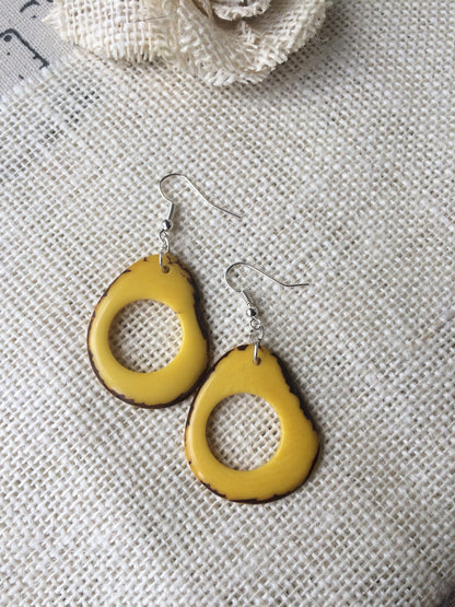 Yellow Tagua Nut Earrings: Lightweight Dangle Statement Jewelry, Fall fashion